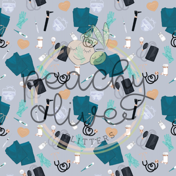 Scrubs N Stuff Blue Vinyl 703 Peachy Olive Glitters