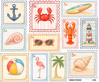 Beachy Summer Postage Decal Sheet