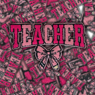 Pink Pink Teacher Bow - Chenille Patch