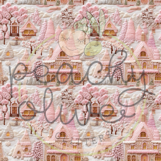 Embroidered Cozy Pink Houses Vinyl