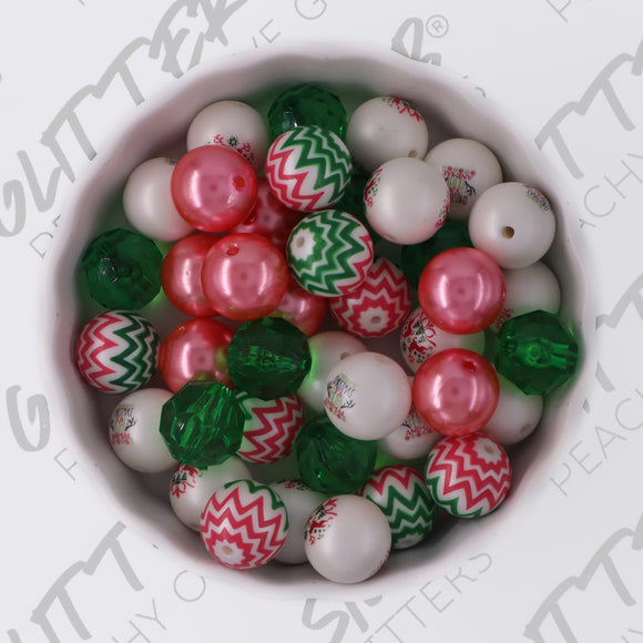 Pink & Green Christmas Gumball Beads - 38