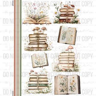 Cottagecore Watercolor Books Decal Sheet