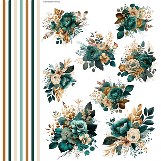 Teal Floral Element Decal Sheet