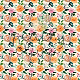 Peach & Pink Watercolor Flowers Vinyl - 377