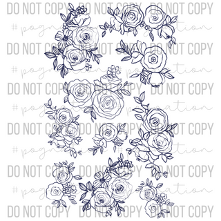 Navy Floral Decals - DS004