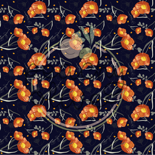 Orange & Navy Flower Pattern Vinyl - 386