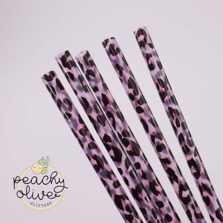 9" Pink Cheetah Straws