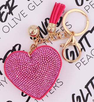 Dark Pink Rhinestone Heart Keychain