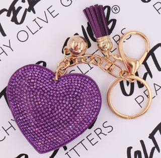 Purple Rhinestone Heart Keychain