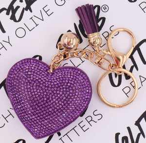 Purple Rhinestone Heart Keychain