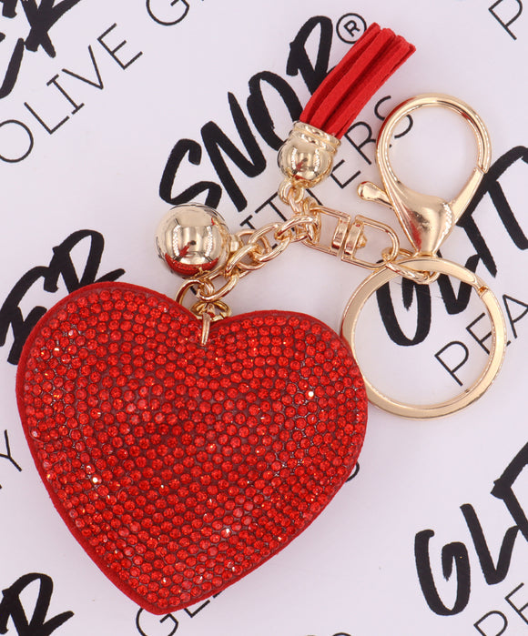 Red Rhinestone Heart Keychain
