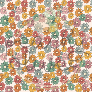 Teal and Orange Doodle Flowers Vinyl