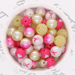Pink and Yellow Ribbon Gumball Beads - 52