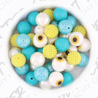 Teal and Yellow Sunflower Gumball Beads - 30