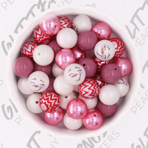 Pink Christmas Gumball Beads - 48