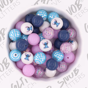 "Stitch" purple and Blue Gumball Beads - 27